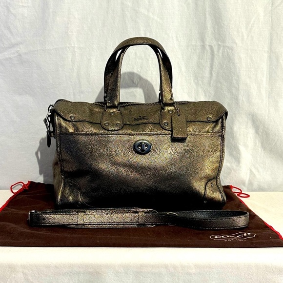 Coach Handbags - Vintage Coach F33739 Rhyder Large Metallic Gold/black Satchel/ shoulder handbag